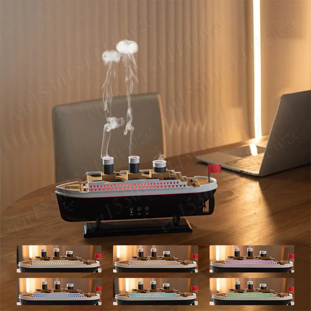 Ship Model Decoration Air Humidifier 250ml Ocean Liner Essential Oil Diffuser Jellyfish Smoke Ring Spray Aroma Diffuser For Home