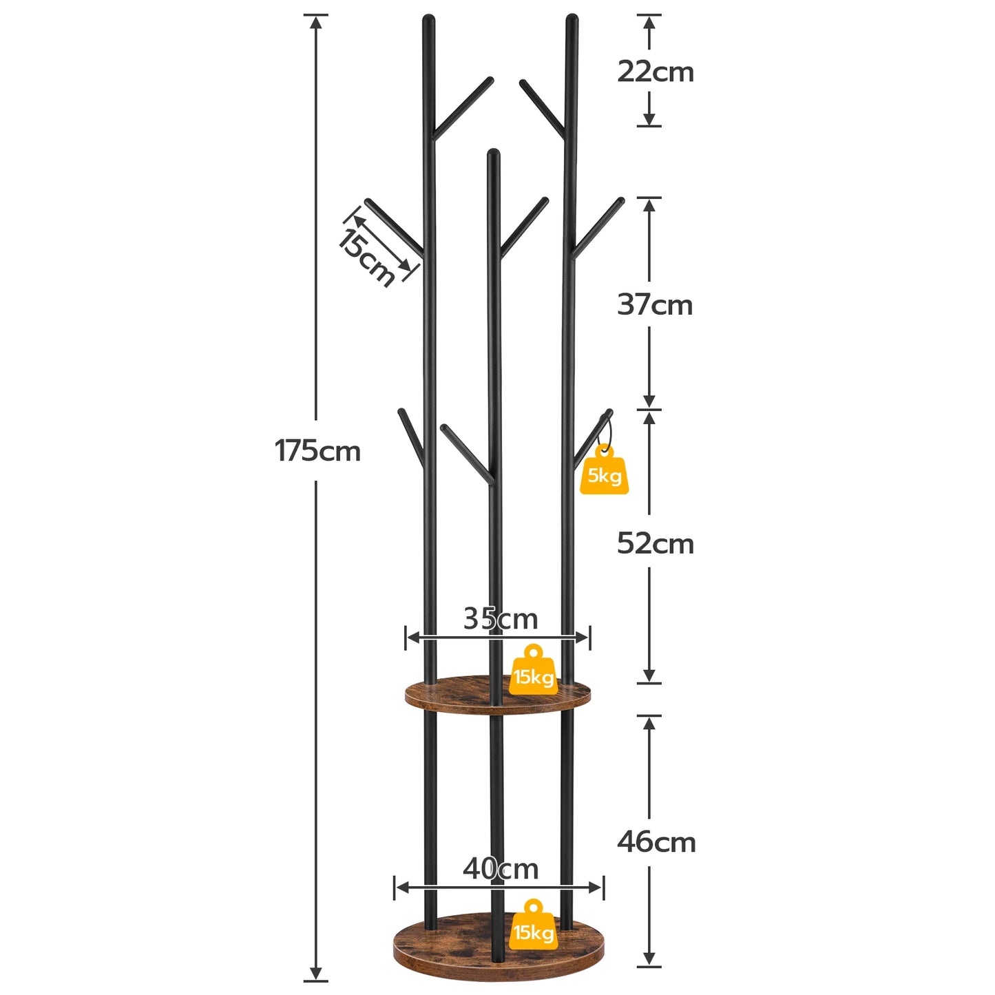 Coat Stand Coat Rack for Hallway Freestanding Coat Rack Stand with 8 Hooks Storage ShelvesHall Trees for Clothes Rustic Brown