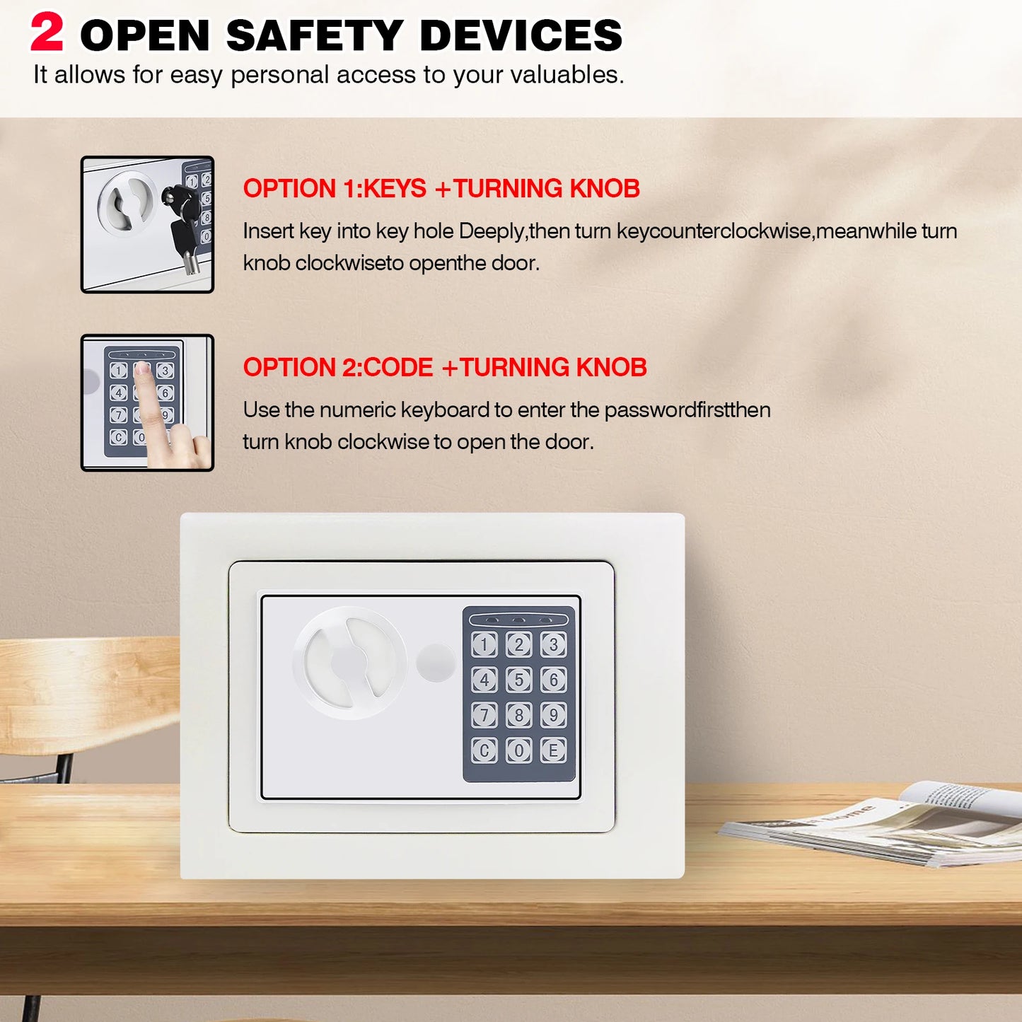 Fireproof 8.5L Electronic Password Security Safe Money Cash Deposit Box Office Home Safe Password Key Anti-theft Safe Box Home