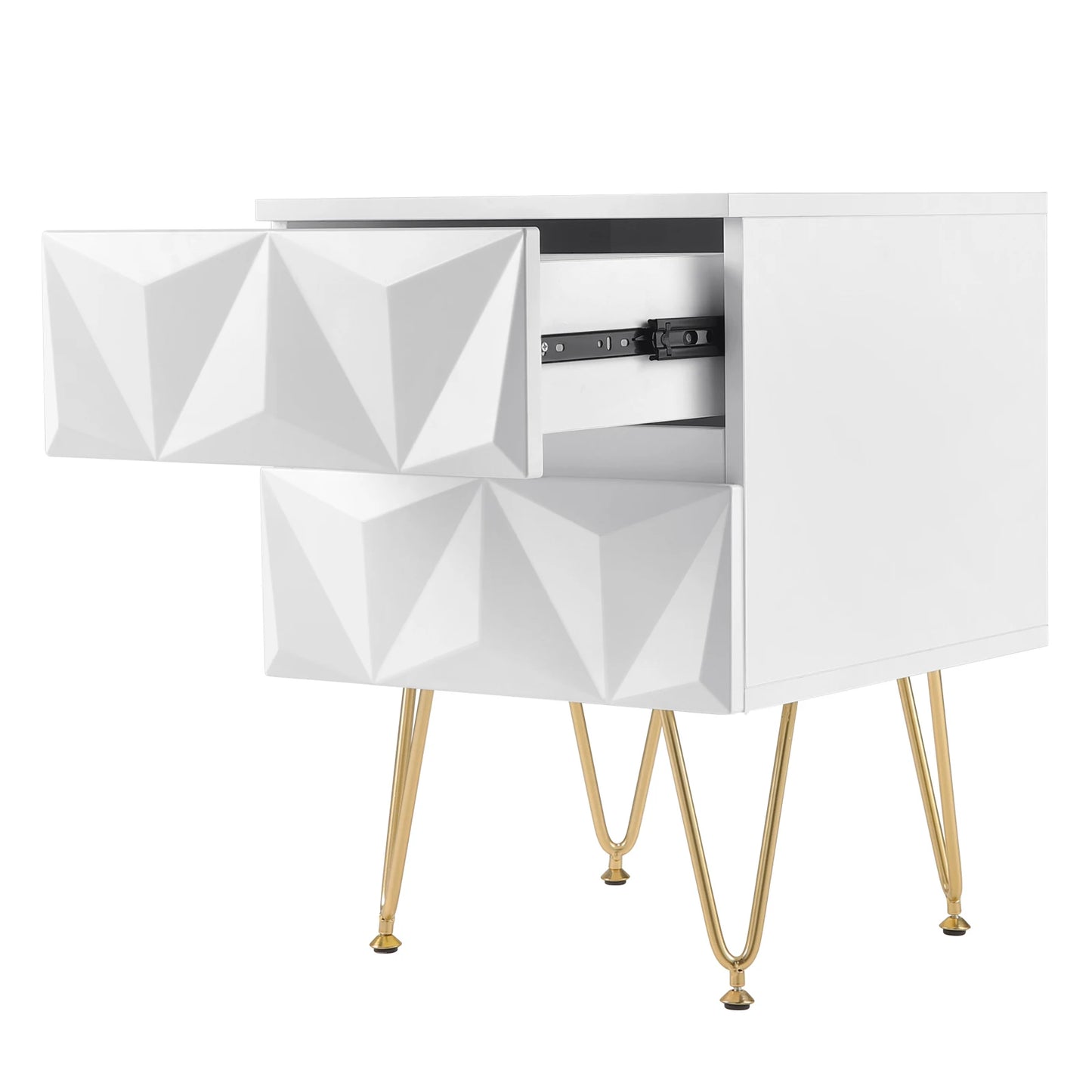 Bedside Table 40x53x40cm Decorative Adult Nightstand Modern Storage Unit with 2 Drawers 3D Effect for Bed Bedroom Living Room