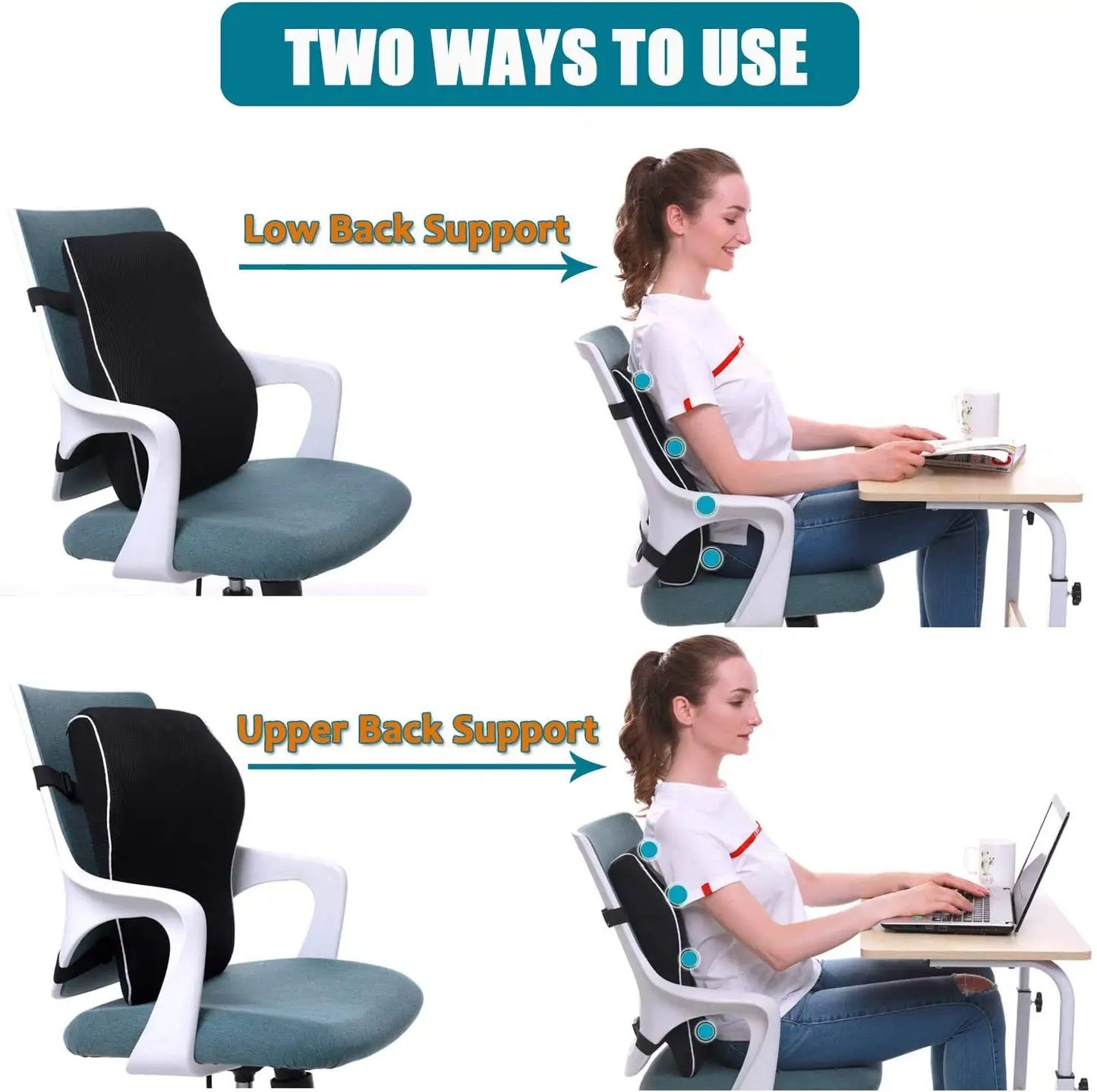 Lumbar Support Pillow, Memory Foam Back Support Cushion Lumbar Support for Office Chair, Car Seat, Recliner
