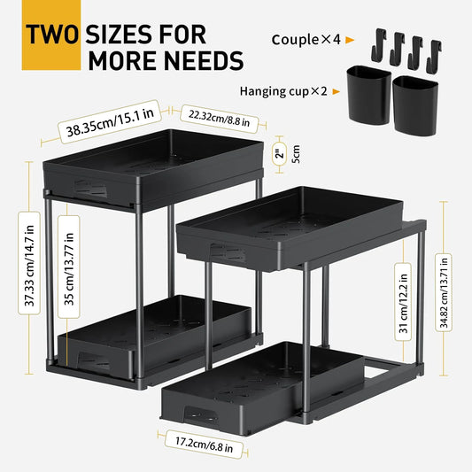 Under Sink Kitchen Organizer, 2-Pack Expandable Kitchen Organizer, Multi-Purpose Kitchen Personalized Style (Customizable)