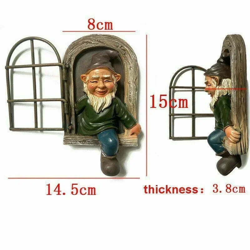 Creative Garden Gnome Statue Elf Out Tree Hug Suitable for Home Courtyard Porch Table Decoration