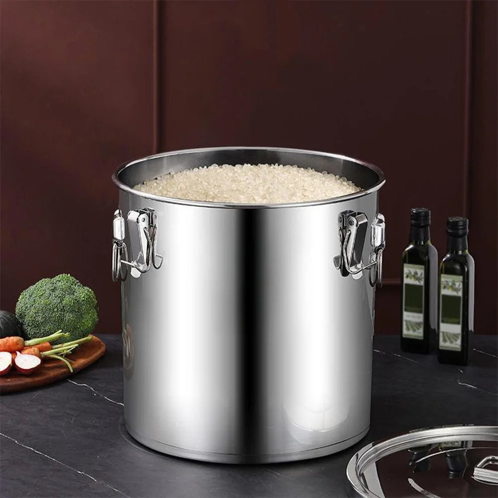 6/12L Stainless Steel Airtight Canister with Seal Lid Food Rice Oil Milk Storage Bucket Grain Storage Container for Home Kitchen