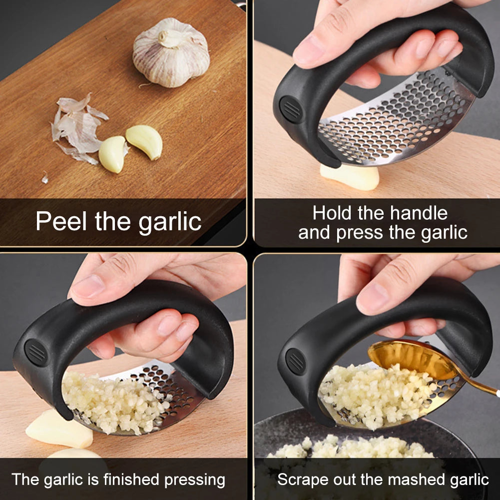 Stainless Steel Garlic Masher Manual Garlic Chopper Curve Garlic Press Crusher for Fruit Vegetable Kitchen Gadget Accessories