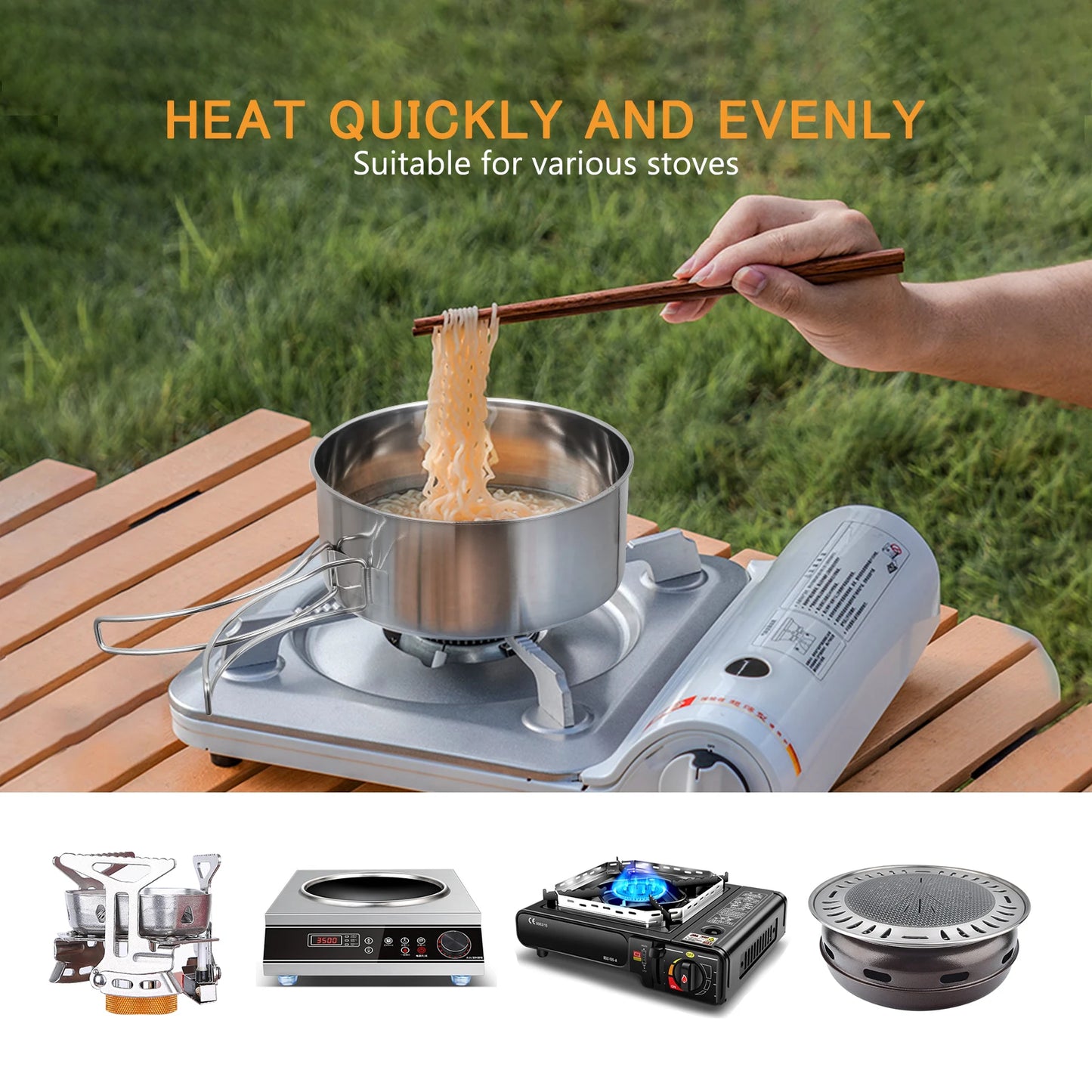 Outdoor Stainless-Steel Camping Cookware Set Camping Bowl Outdoor Bowl Pot Set Hiking Backpacking Cooking Picnic  Cooking  Tool