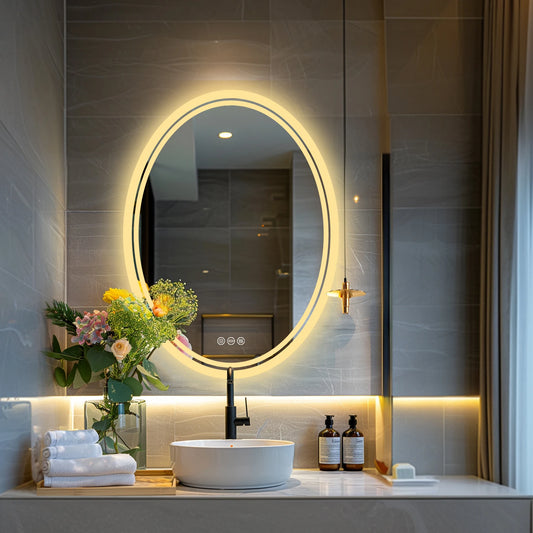 LED Bathroom Mirror Backlit Round Vanity Mirror with Lights Wall Mounted Anti-Fog Lighted Bathroom Mirror Dimmable Makeup Mirror