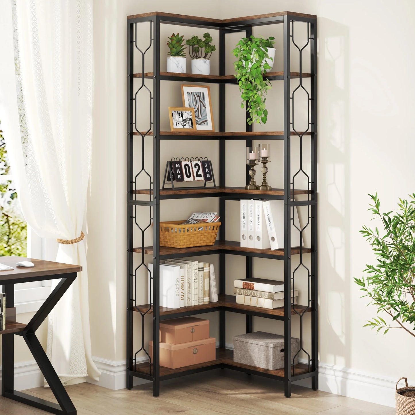Tribesigns 7-Shelf Corner Bookshelf,Large Modern Corner Bookcase, 7-Tier Tall Corner Shelf Storage Display Rack with Metal Frame