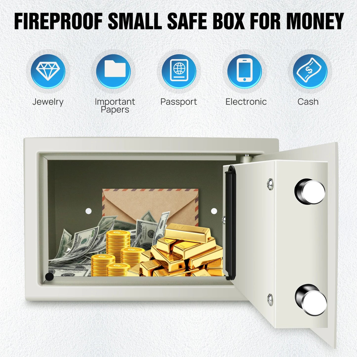 Fireproof 8.5L Electronic Password Security Safe Money Cash Deposit Box Office Home Safe Password Key Anti-theft Safe Box Home