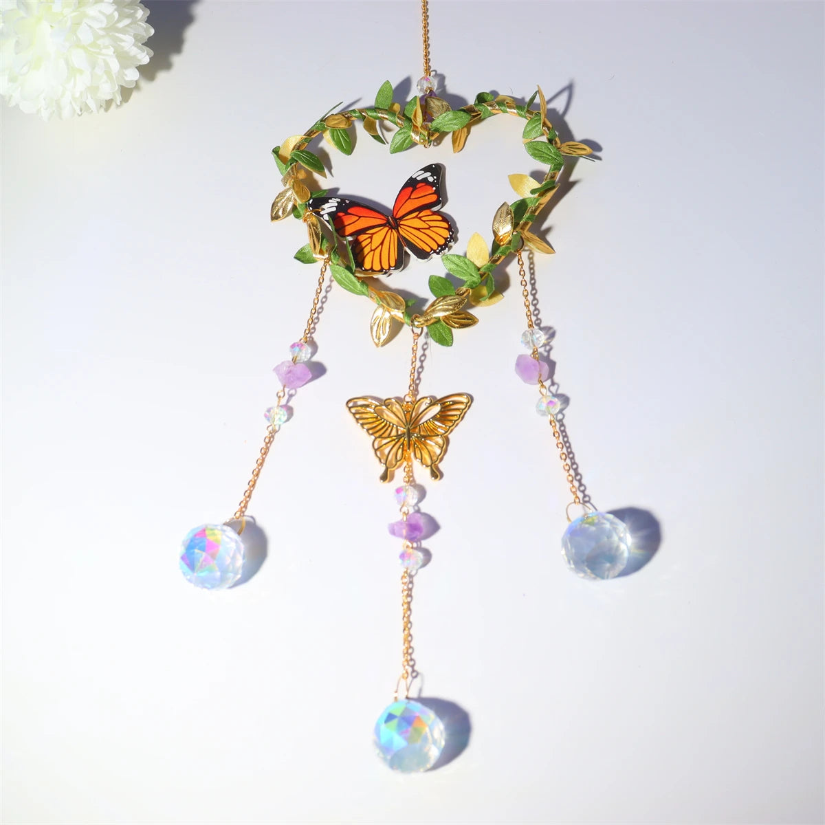 New Vine winding Butterfly Crystal Wind Chime Star Moon Hanging Rainbow Chaser Dream Catcher Home Garden Decor Windchimes