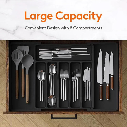 Expandable Cutlery Drawer Organizer, Adjustable Kitchen Utensil Tray Set, Compartment Flatware Storage Divider Mirror tray Tray