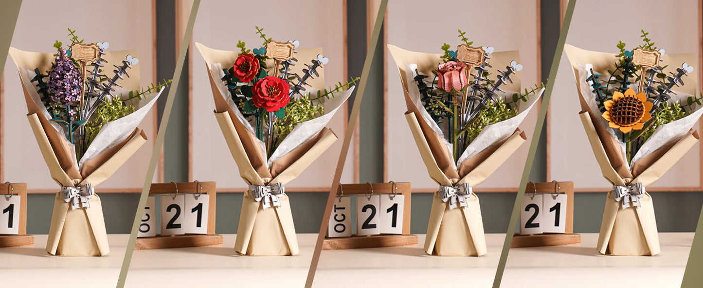 Robotime Rowood Wooden Flower Bouquet 3D Wooden Puzzle Wood Crafts Kits for Adults Home Decor