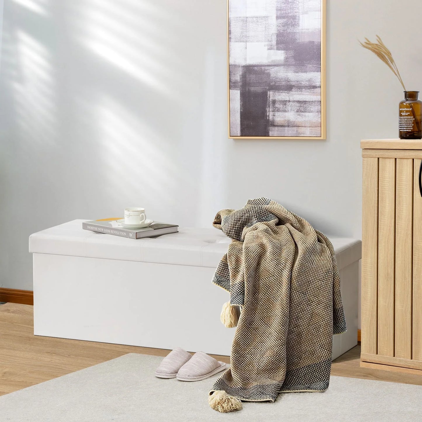 GOFLAME Foldable Storage Ottoman Bench Large Storage Chest with Divider