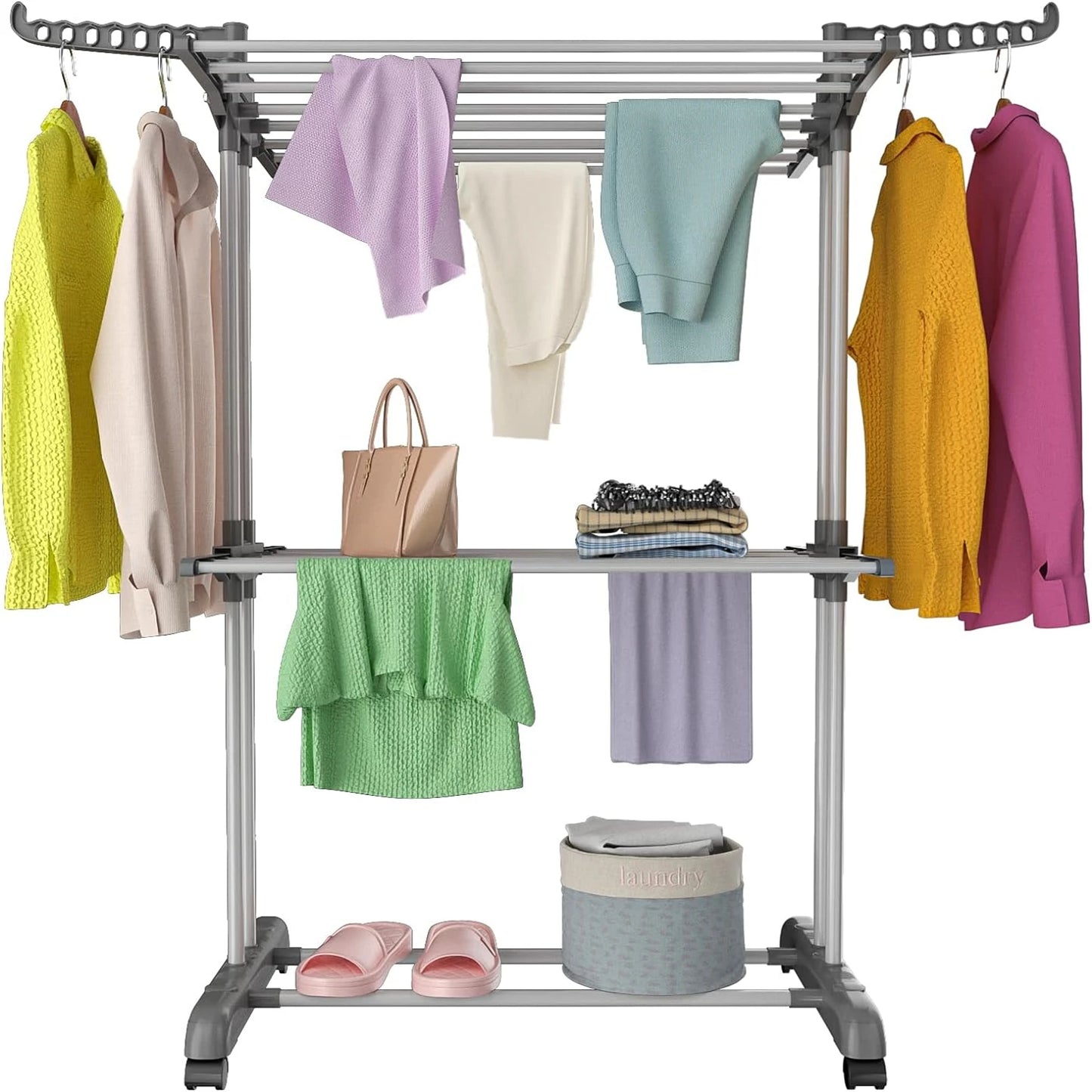 Stainless Steel Drying Rack Floor-Standing Folding Clothes Drying Cool Balcony Simple Baby Clothes Quilt Rack Home Furniture