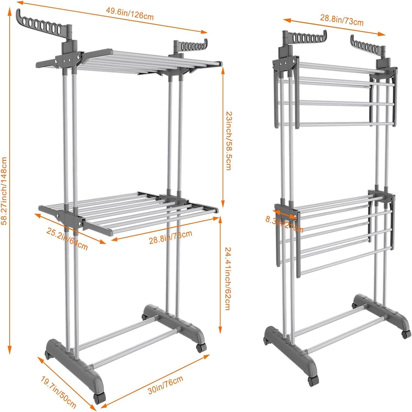 Stainless Steel Drying Rack Floor-Standing Folding Clothes Drying Cool Balcony Simple Baby Clothes Quilt Rack Home Furniture