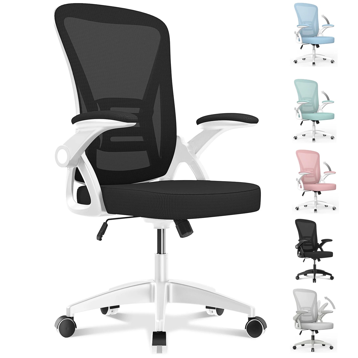 Ergonomic Office Chair  with 90° Flip-up Armrest Lumbar Support, Office Chair with Padded Seat Cushion Home Gaming Chairs