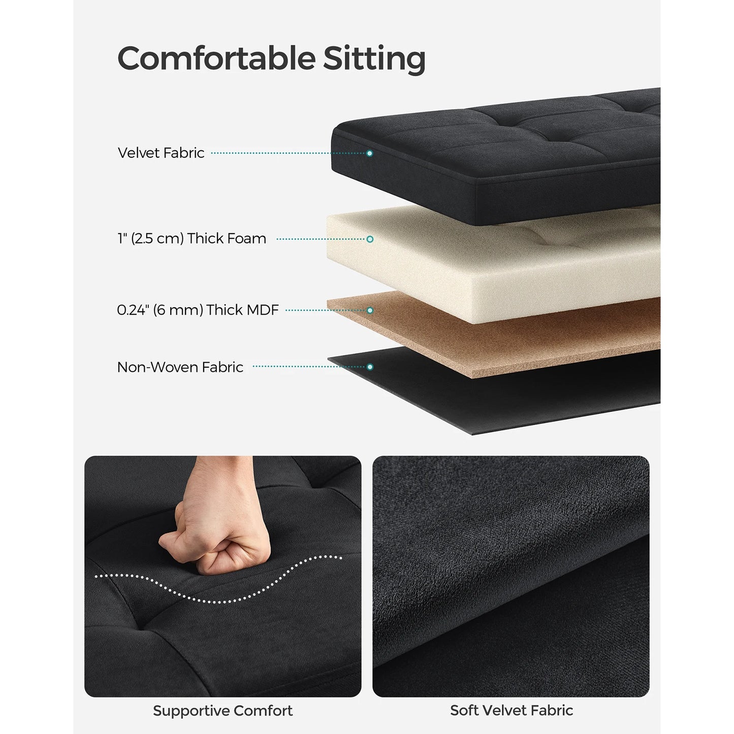 SONGMICS Storage Ottoman, Foldable Small Ottoman Foot Rest, Ottoman with Storage, Load up to 300 kg, for Living Room, Bedroom