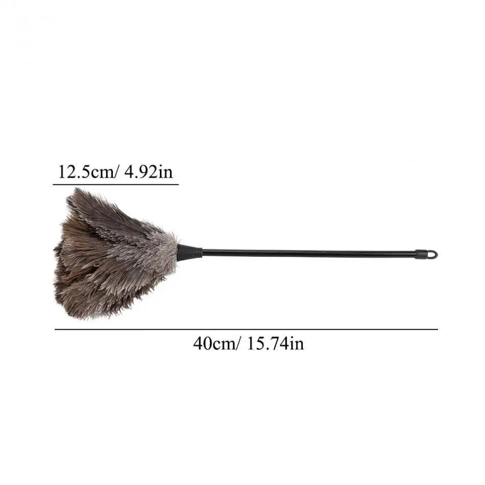 40cm Natural Ostrich Feather Duster with Handle - Ideal for Cleaning Books, Keyboards & Home Décor