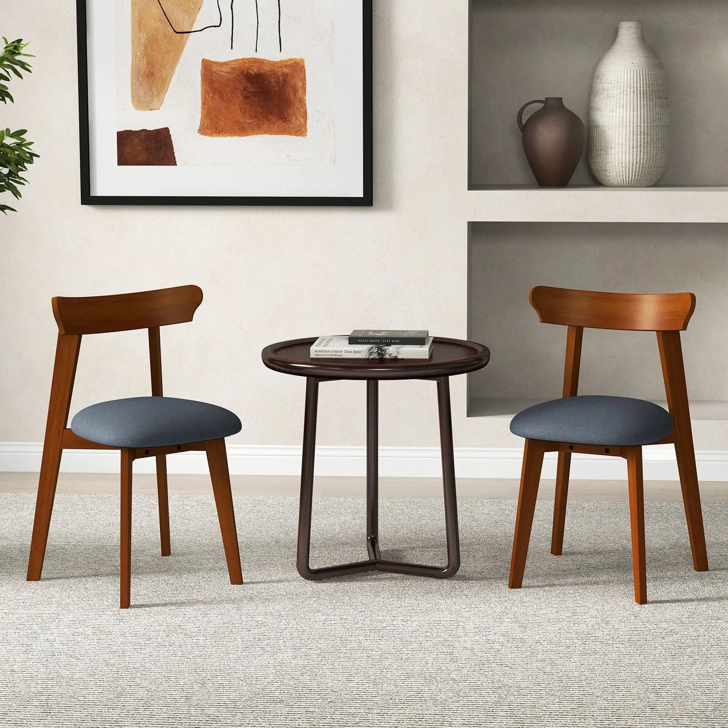 GOFLAME Wood Dining Chairs Set of 2 Modern Kitchen Chairs with Rubber Wood Frame