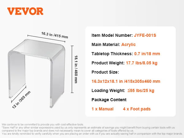 VEVOR Acrylic End Table C-Shaped Lucite Side Table Clear Acrylic Side Table for Drink Food Snack used in Living Room Bedroom