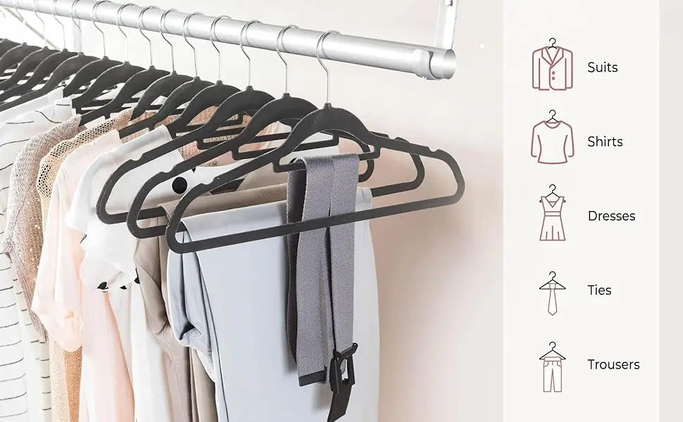 Velvet Hangers 20 Pack Clothes Hanger W/Tie Bar Non Slip Swivel Hook Slim Felt Hangers Suits Clothes Pants Coat Hanger Gray