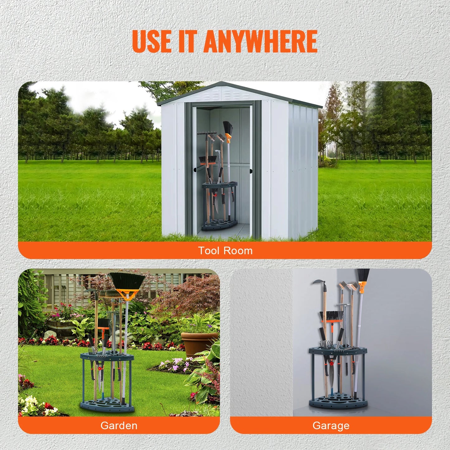 VEVOR 19 Slots Garden Tool Organizer Yard Tool Tower PP Rack Long-Handled Rake/Broom/Shovel Stand Holder for Garage Outdoor