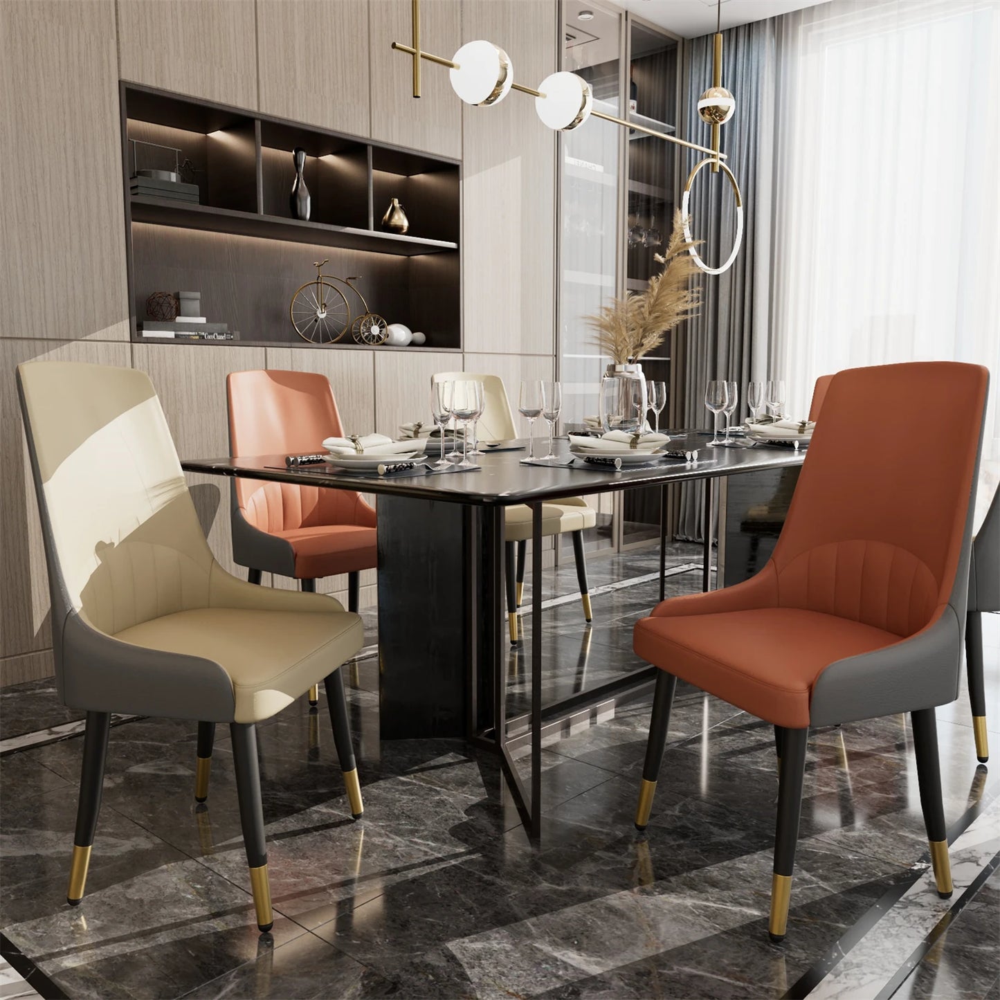 Comfortable Dining Chair , Anti-scratch Leather, Padded Seat, Arch and Flat Top Backrest for Kitchen, Dining Room, 2Pcs