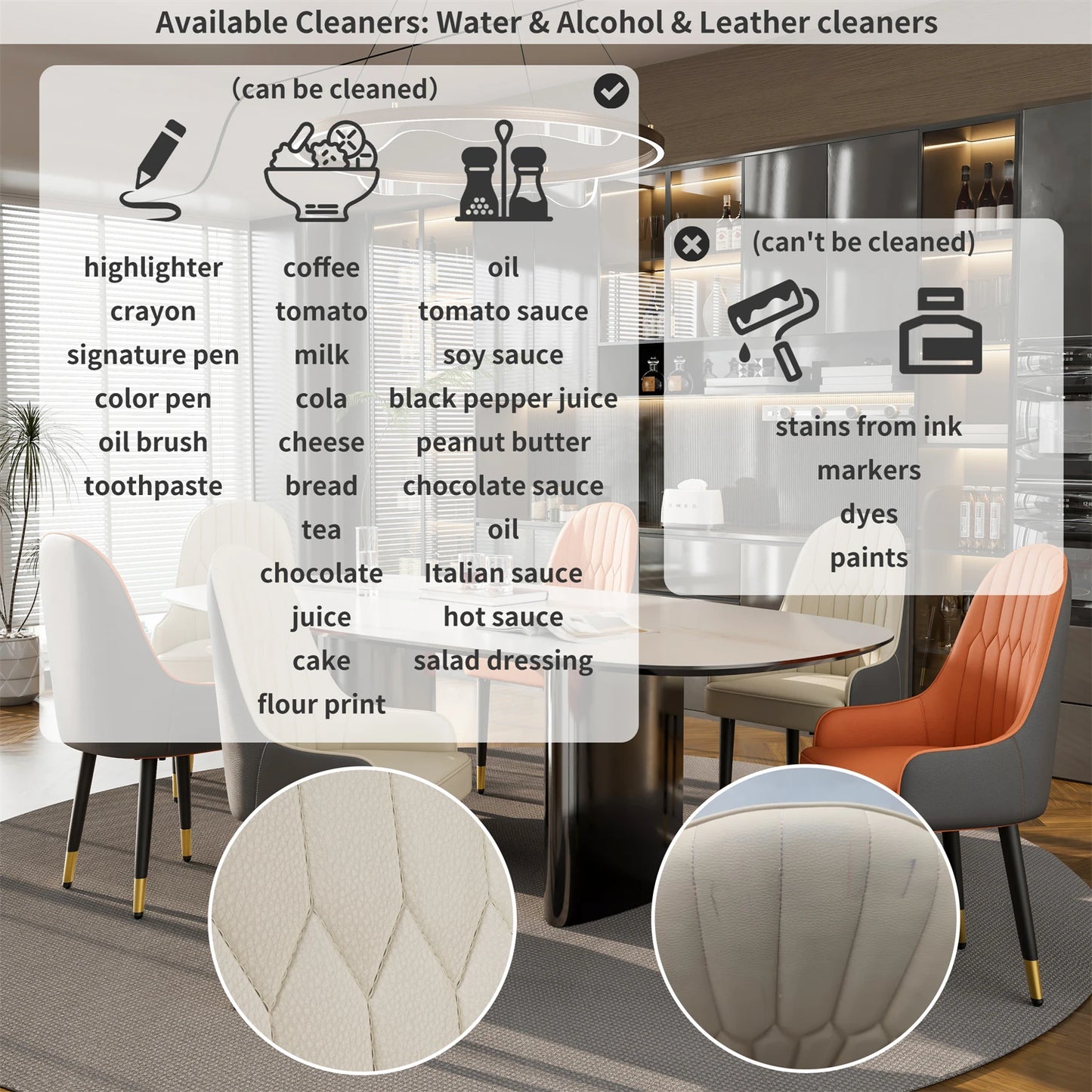 Comfortable Dining Chair , Anti-scratch Leather, Padded Seat, Arch and Flat Top Backrest for Kitchen, Dining Room, 2Pcs