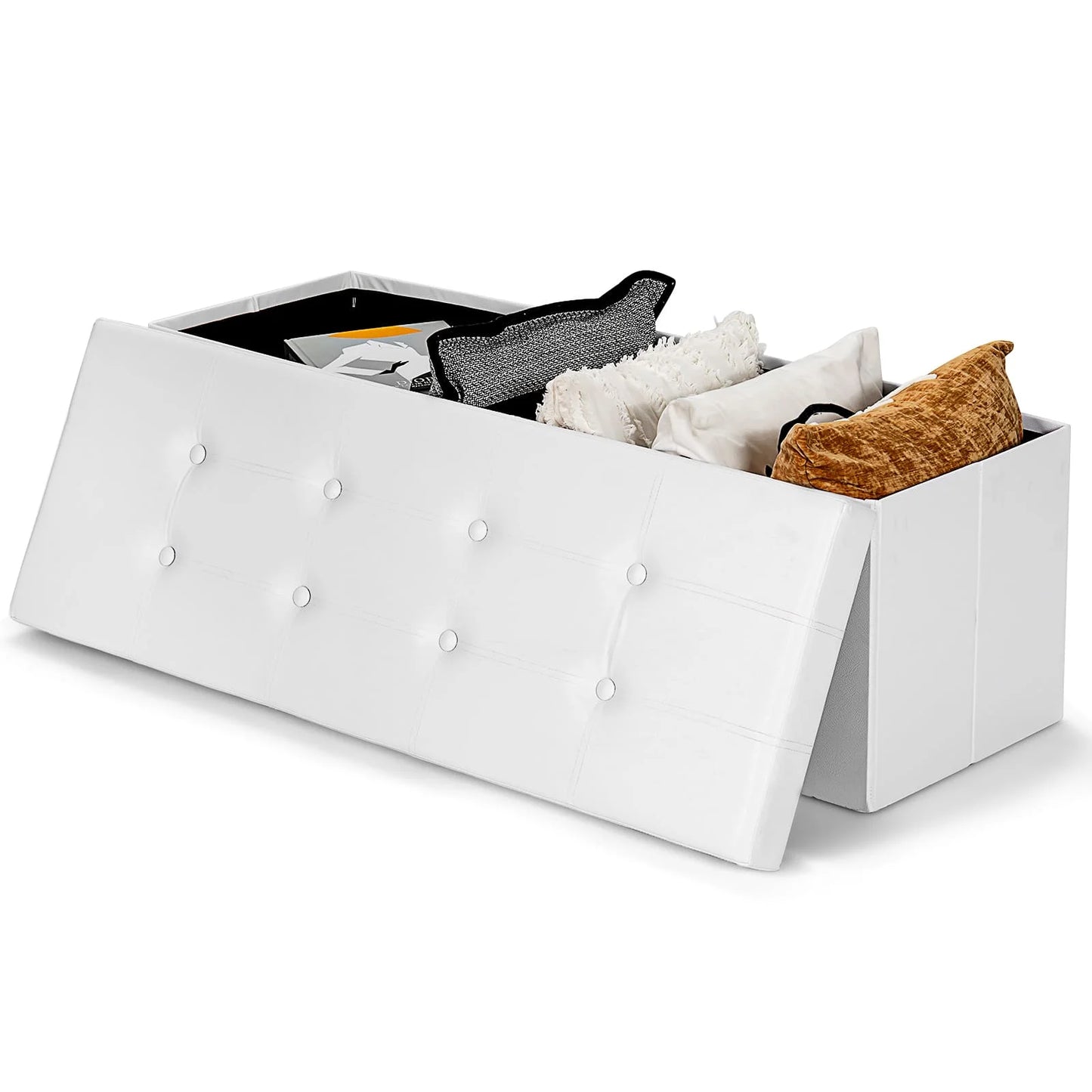 GOFLAME Foldable Storage Ottoman Bench Large Storage Chest with Divider