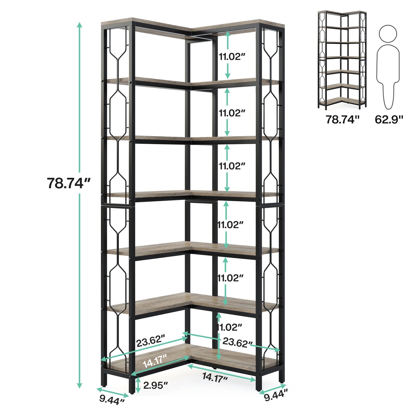 Tribesigns 7-Shelf Corner Bookshelf,Large Modern Corner Bookcase, 7-Tier Tall Corner Shelf Storage Display Rack with Metal Frame