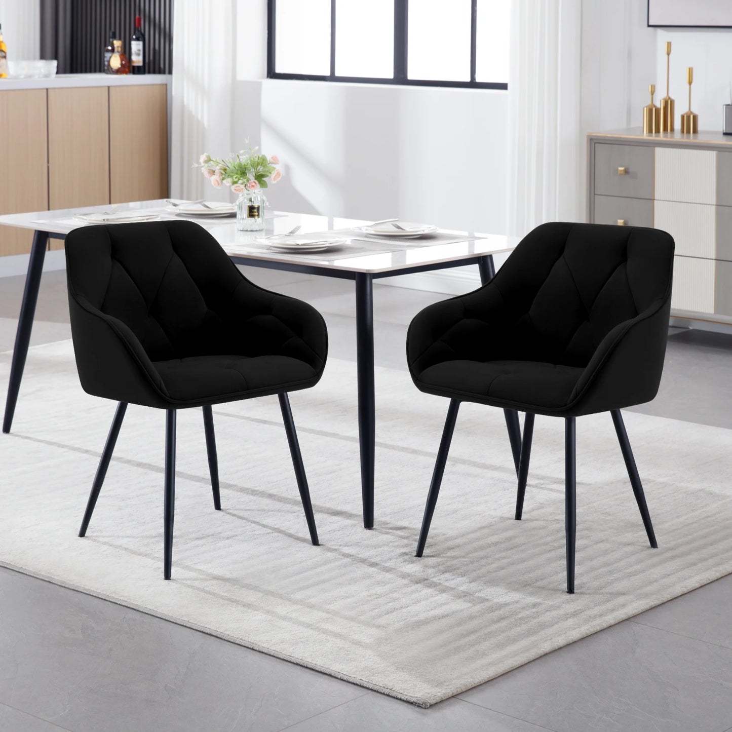 WOLTU 2PCS/Set Dining Chairs Upholstered Kitchen Chairs with Backrest Armrests Metal Legs for Living Room Office Dressing Table