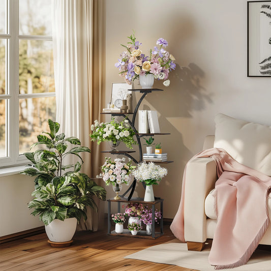 Tree-Shaped Industrial Plant Stand Display Rack Corner Flower Holder Multiple Shelves Organizer Rack