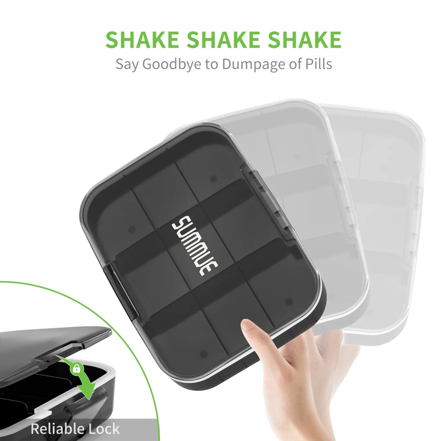 SUMMUE Large Pill Organizer, 9 Compartments Portable Travel Pill Box Case Moisture Proof, XL Pill Container Holder Playing cards