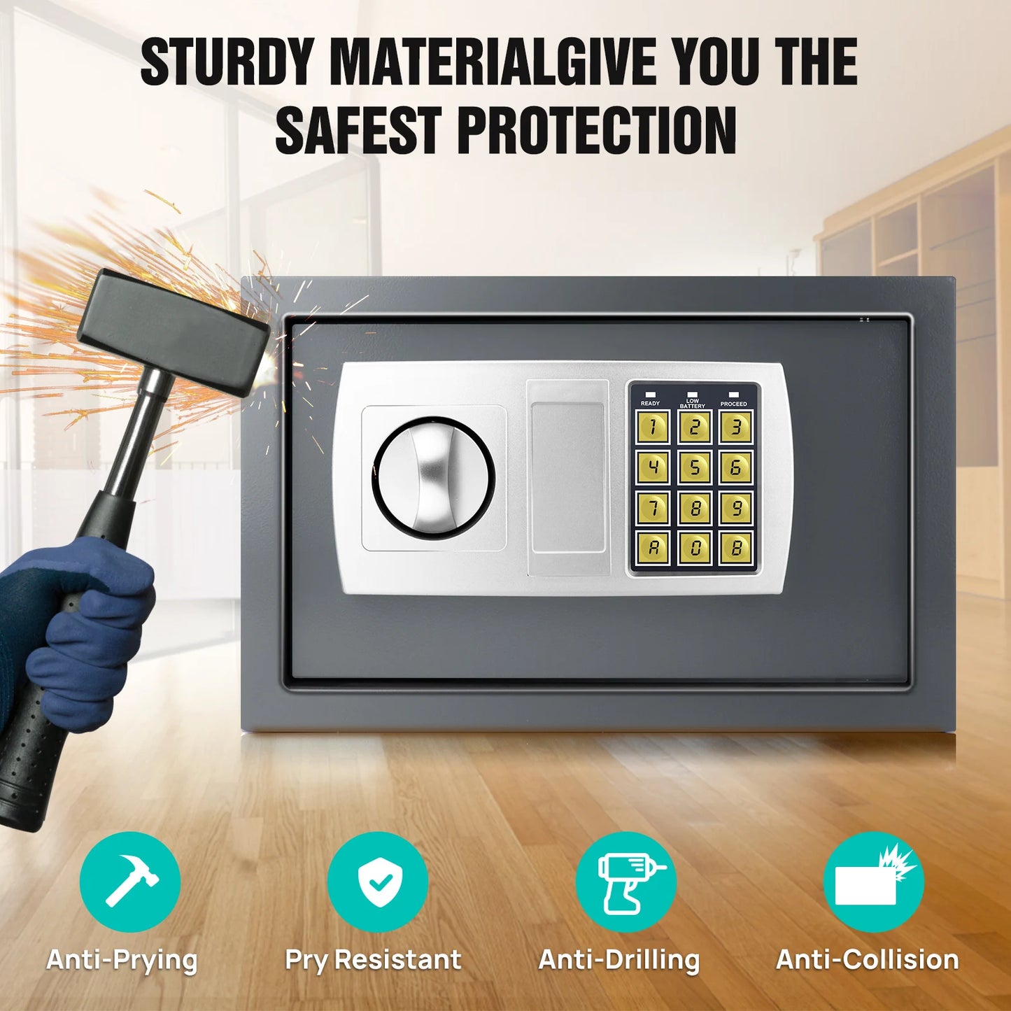 Fireproof 8.5L Electronic Password Security Safe Money Cash Deposit Box Office Home Safe Password Key Anti-theft Safe Box Home