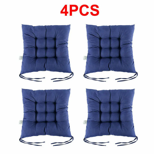 4 Pack Seat Pad Dining Room Garden Kitchen Chair Seat Cushions Tie On Plain UK