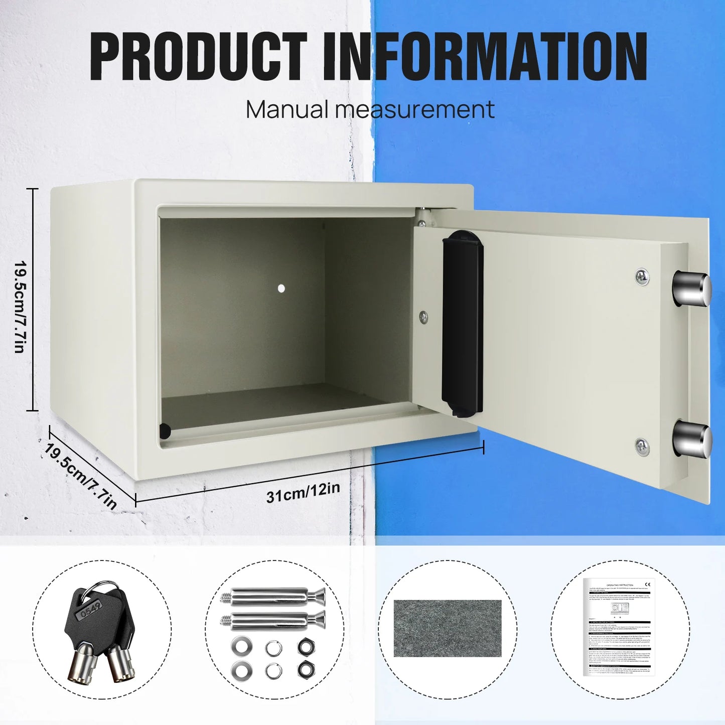 Fireproof 8.5L Electronic Password Security Safe Money Cash Deposit Box Office Home Safe Password Key Anti-theft Safe Box Home