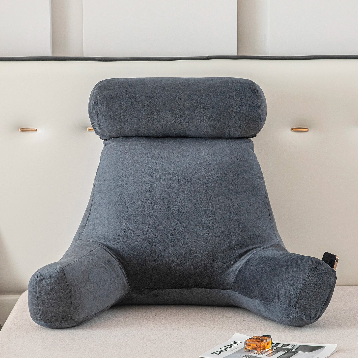 XXL Adult Reading Pillow Back Pillow for Sitting in Bed Backrest Lounge Cushion with Arms Pockets Back Support Bed Rest Pillow
