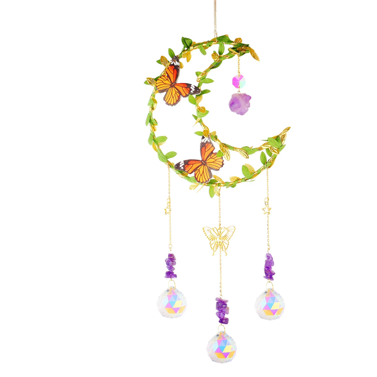 New Vine winding Butterfly Crystal Wind Chime Star Moon Hanging Rainbow Chaser Dream Catcher Home Garden Decor Windchimes