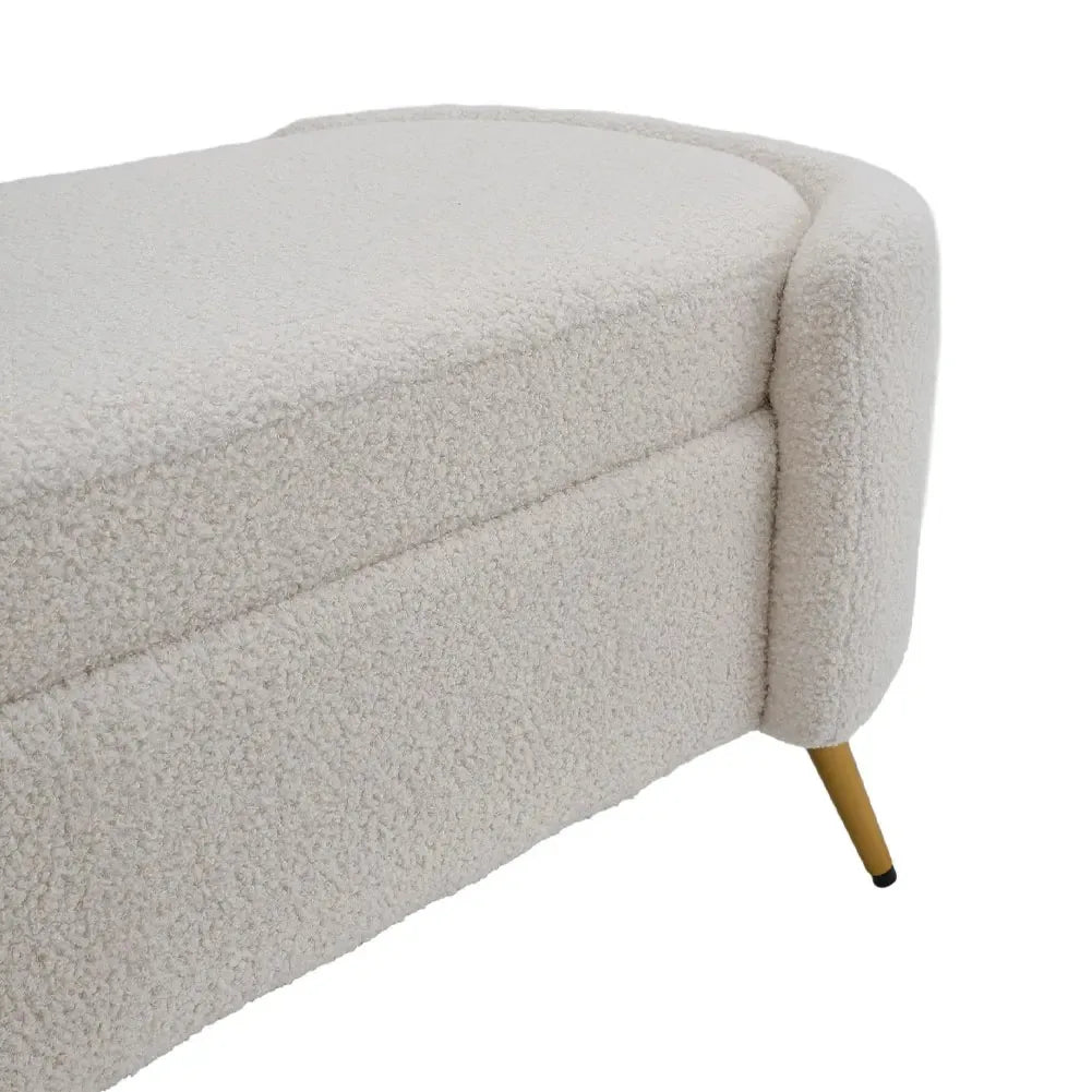 White Luxurious Comfortable Multifunctional Household Sherpa Upholstered Oval Bench