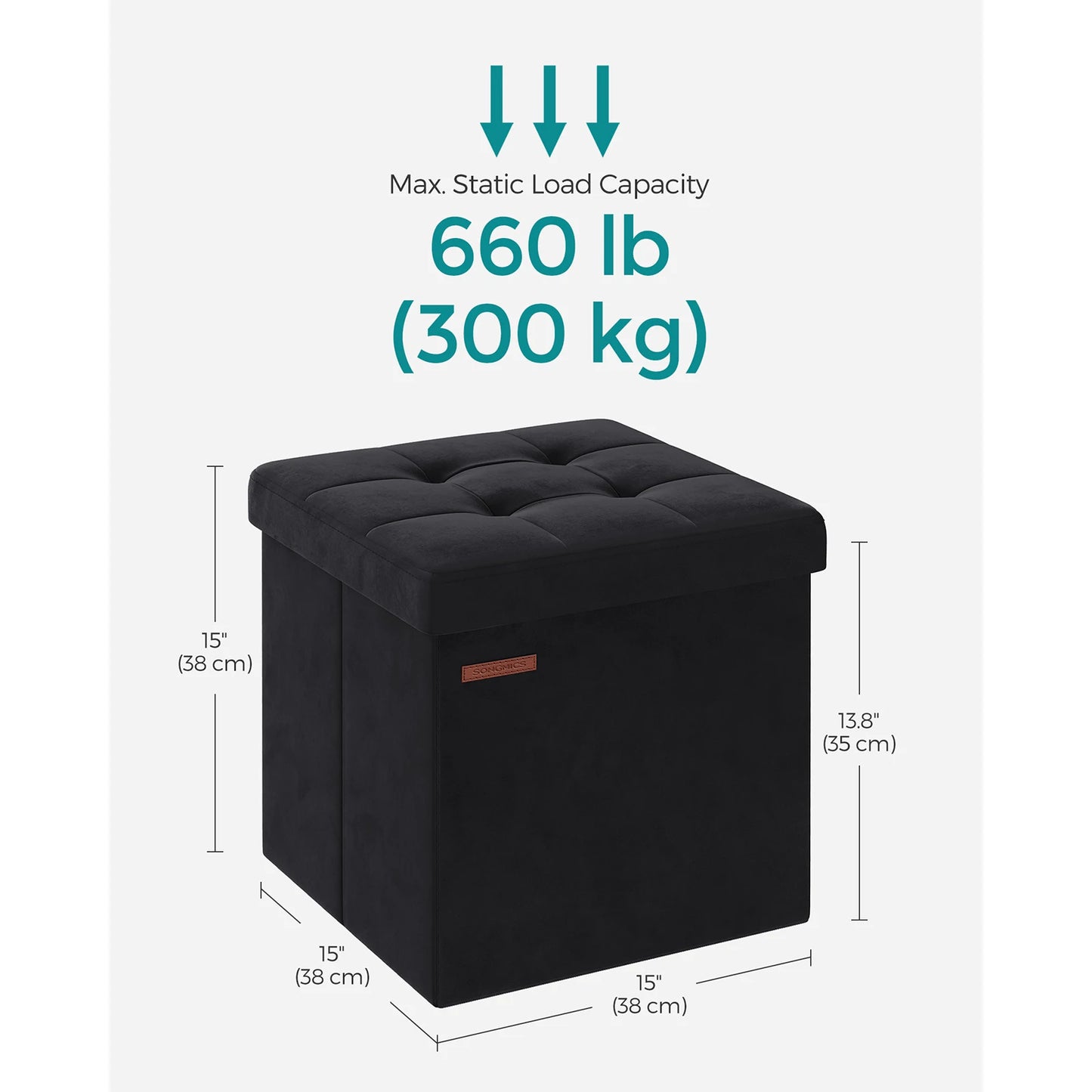 SONGMICS Storage Ottoman, Foldable Small Ottoman Foot Rest, Ottoman with Storage, Load up to 300 kg, for Living Room, Bedroom