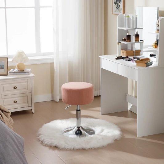 1PC White Round Swivel Bar Stools Height-Adjustable Makeup Stools Corduroy Padded Stools for Office Kitchen Home
