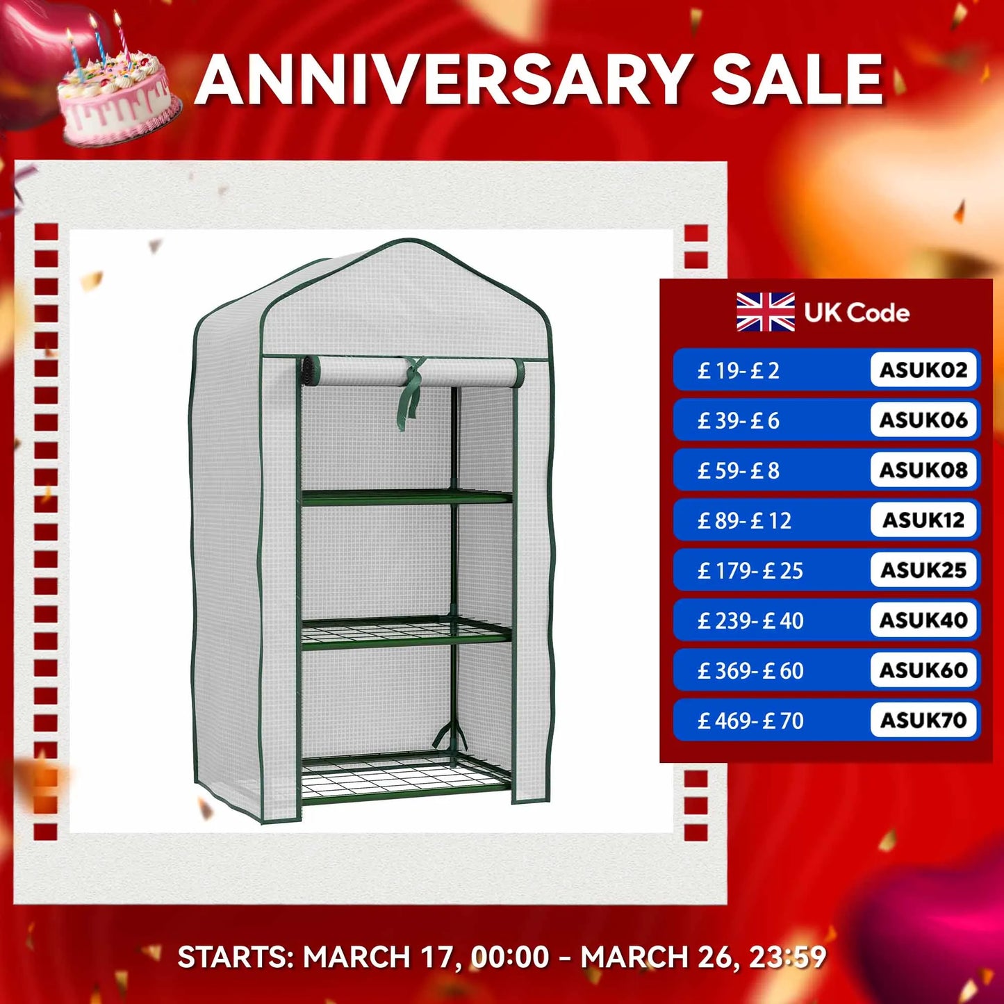3 Tier Mini Greenhouse with Reinforced PE Cover, Outdoor Greenhouse, White