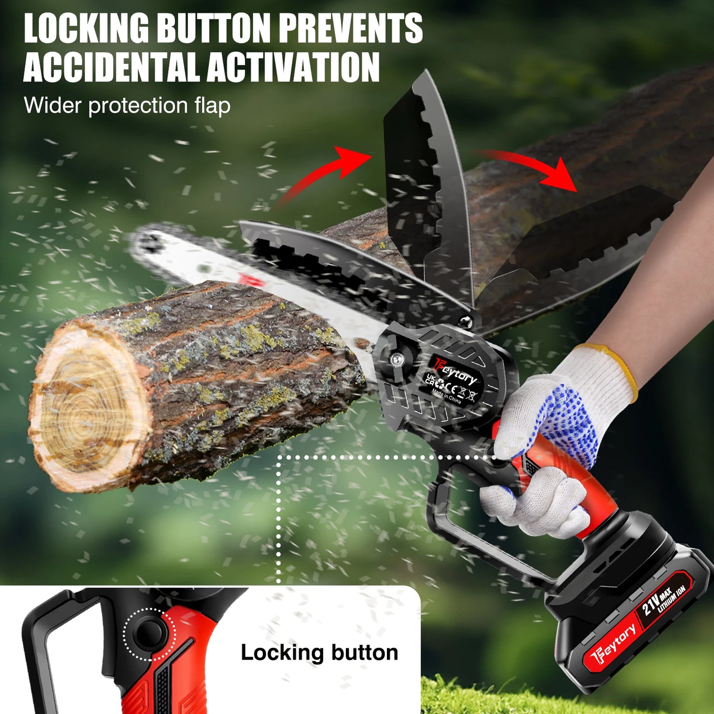 Feytory 6" Chainsaw with 2 Batteries, Cordless Electric Chainsaw with 21V, 2 Chains for Wood Cutting Tree Trimming Gardening, Re