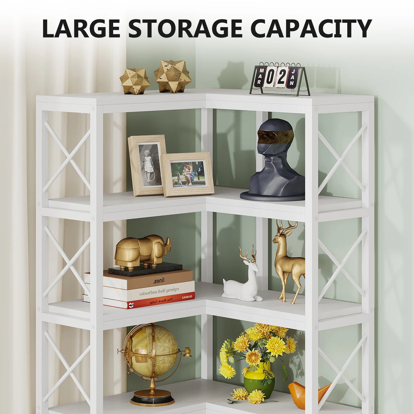 Tribesigns 7-Shelf Corner Bookshelf,Large Modern Corner Bookcase, 7-Tier Tall Corner Shelf Storage Display Rack with Metal Frame