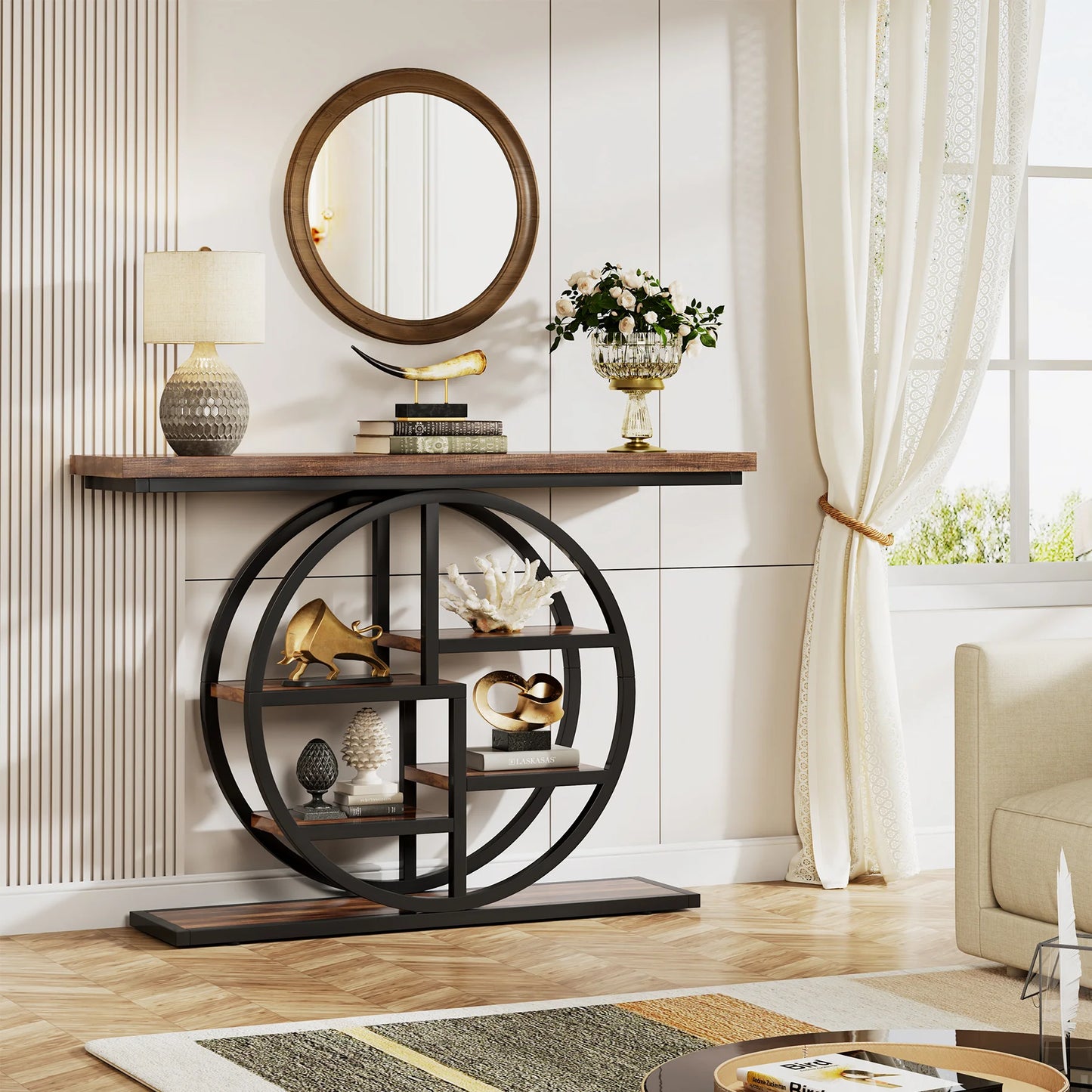 Tribesigns Console Table, 39.4-Inch Entryway Table with Thickened Tabletop, 4- Tier Industrial Narrow Hallway Sofa Table