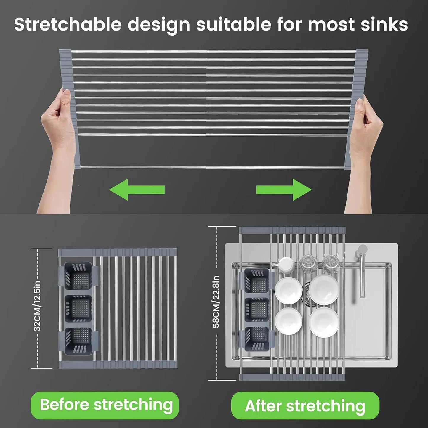 Large Drying Mat Foldable Stainless Steel Over The Sink Dish Roll Up Rack