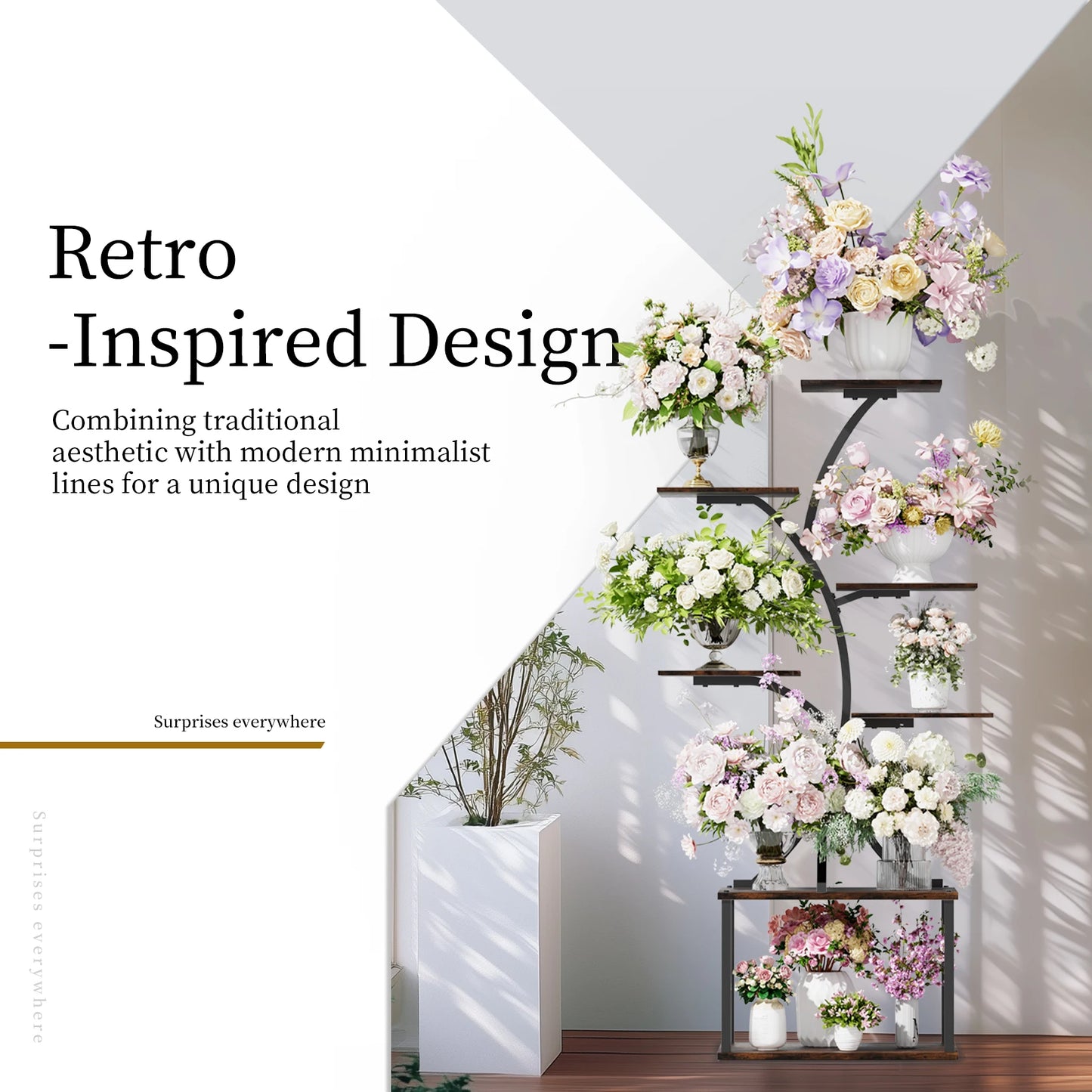 Tree-Shaped Industrial Plant Stand Display Rack Corner Flower Holder Multiple Shelves Organizer Rack