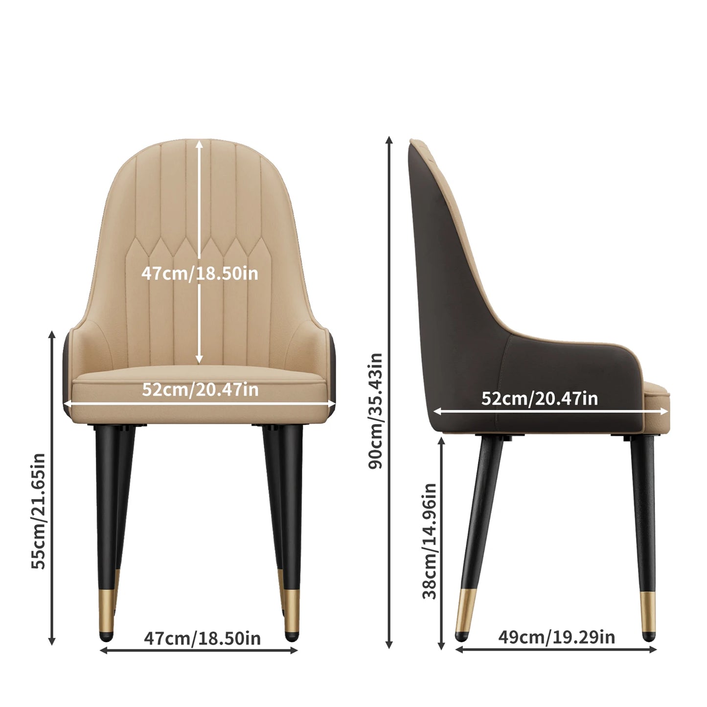 Comfortable Dining Chair , Anti-scratch Leather, Padded Seat, Arch and Flat Top Backrest for Kitchen, Dining Room, 2Pcs
