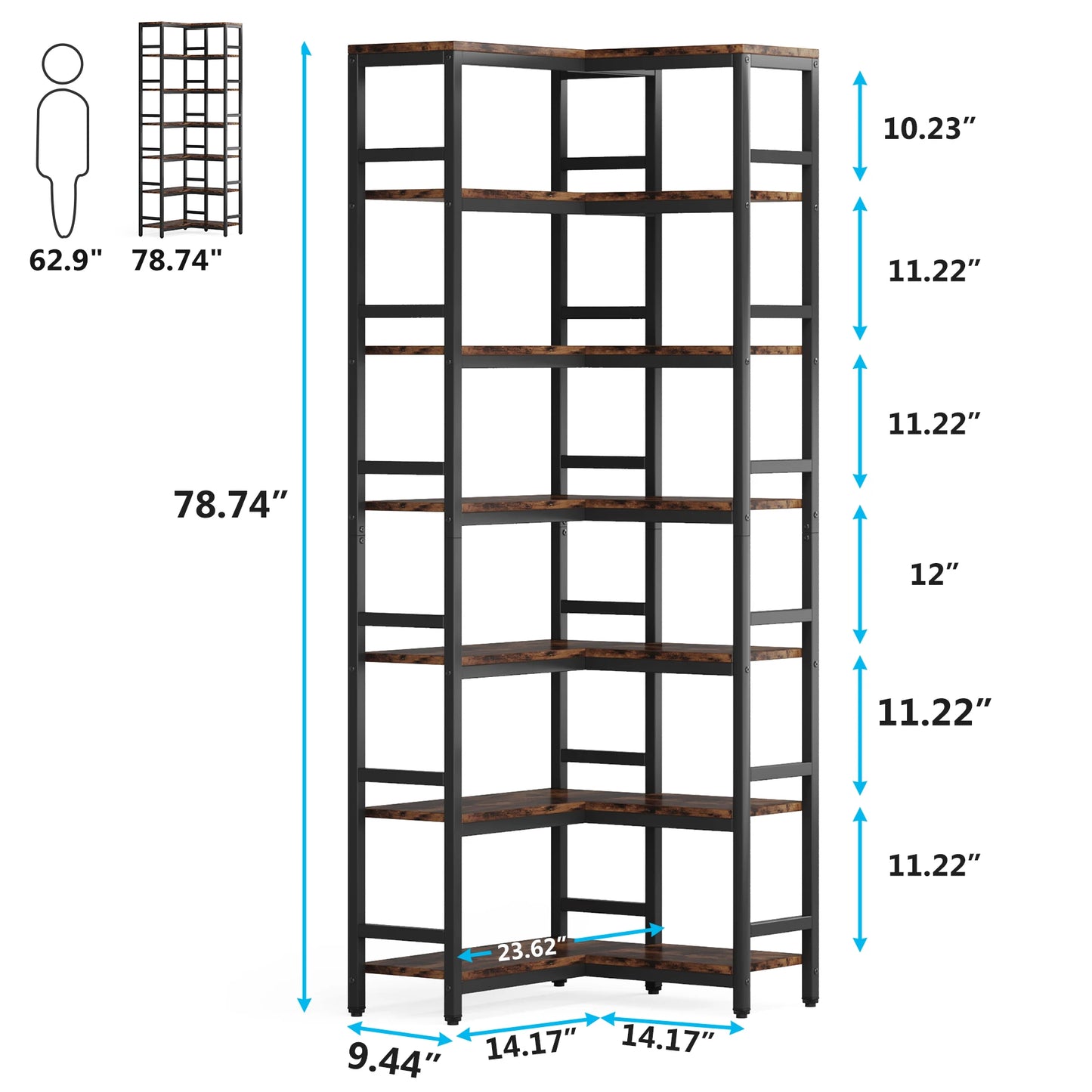Tribesigns 7-Shelf Corner Bookshelf,Large Modern Corner Bookcase, 7-Tier Tall Corner Shelf Storage Display Rack with Metal Frame