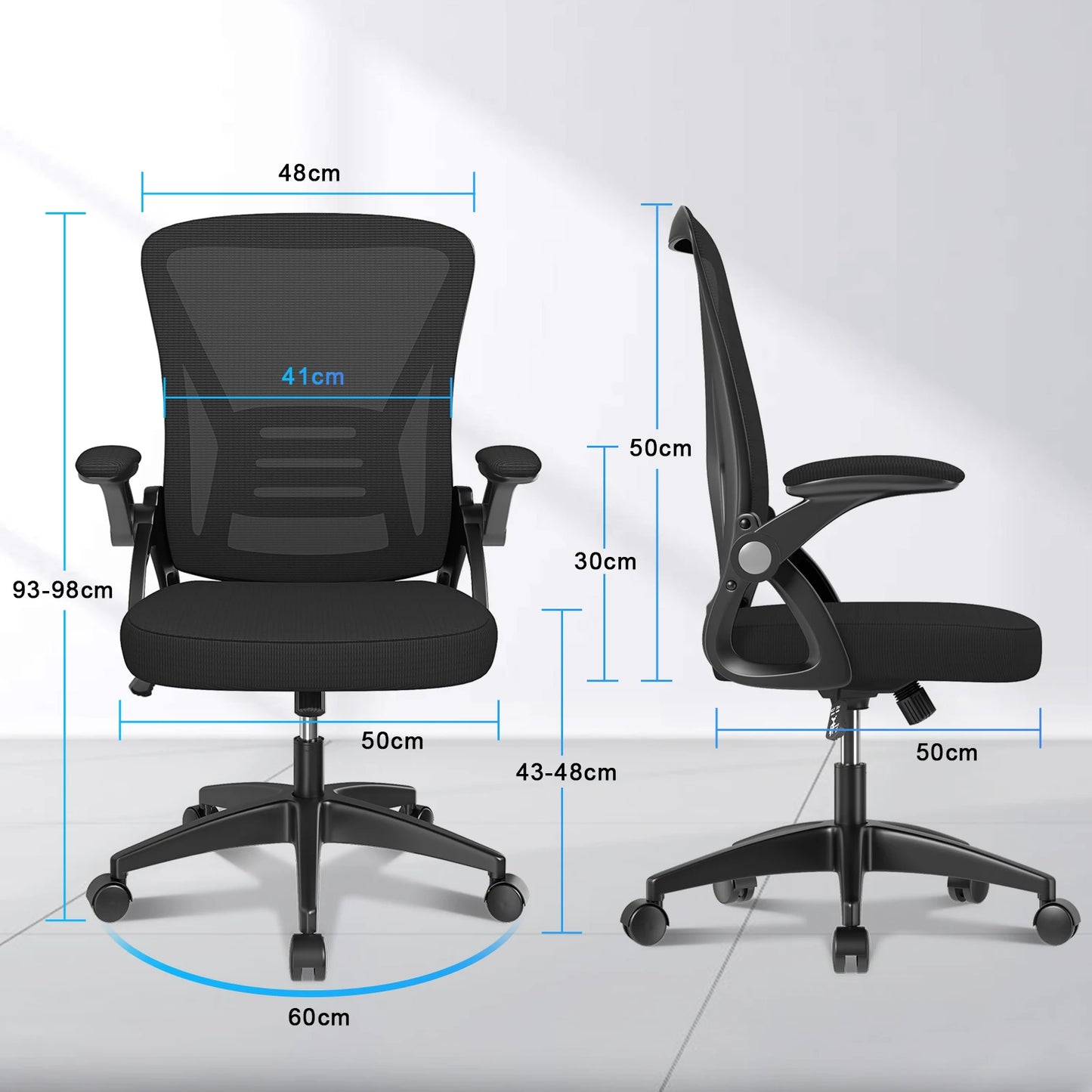 Ergonomic Office Chair with Slide Seat 90° Flip-up Armrest Adjustable Lumbar Support Angle Height Adjustable Home Office Chair